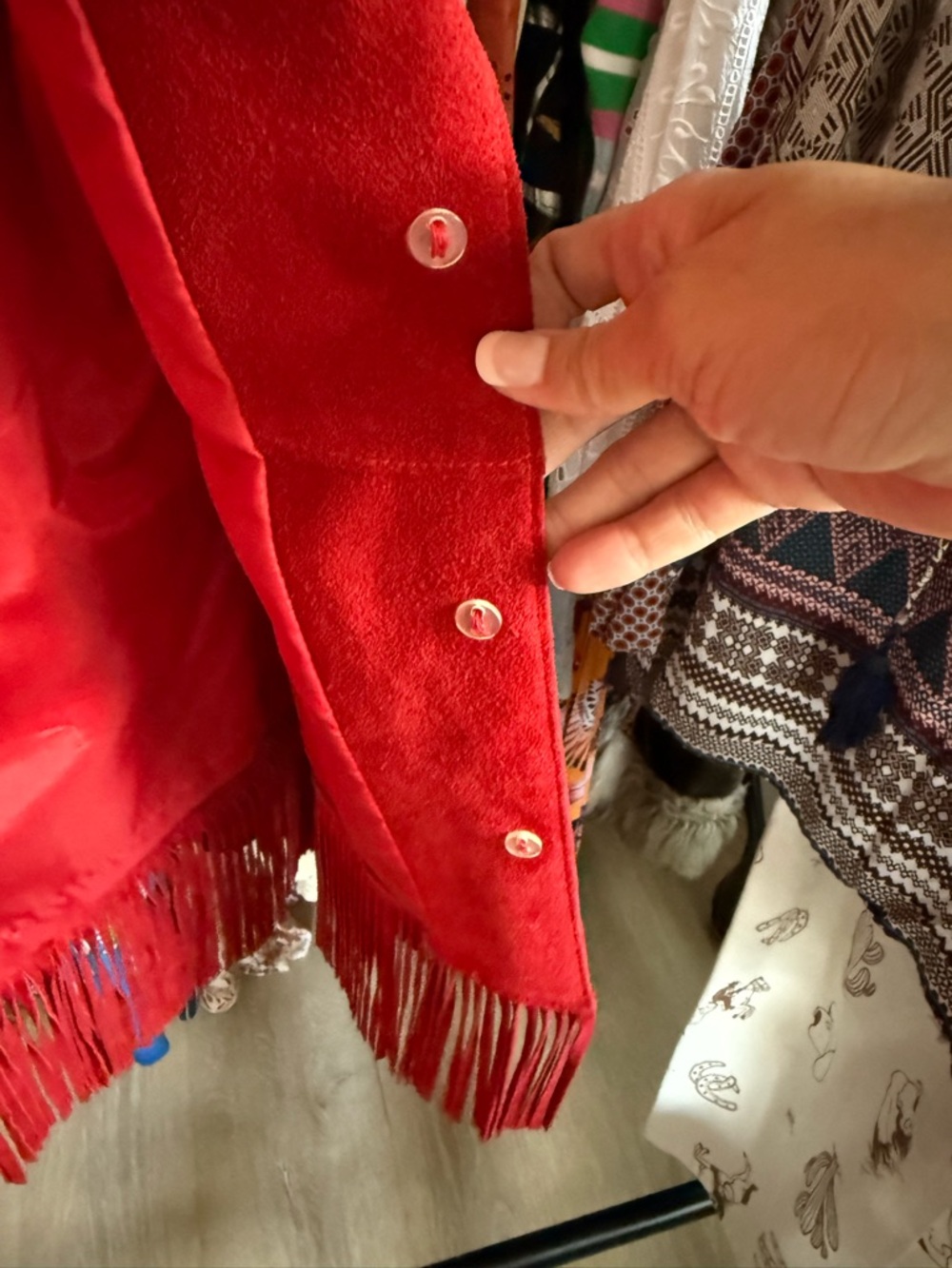 Neiman Marcus Red Suede Fringe Jacket - Picture 9 of 10
